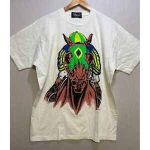 Silks by George T-Shirt Mens Ivory Konert Horse Racing Graphic USA XL Vintage